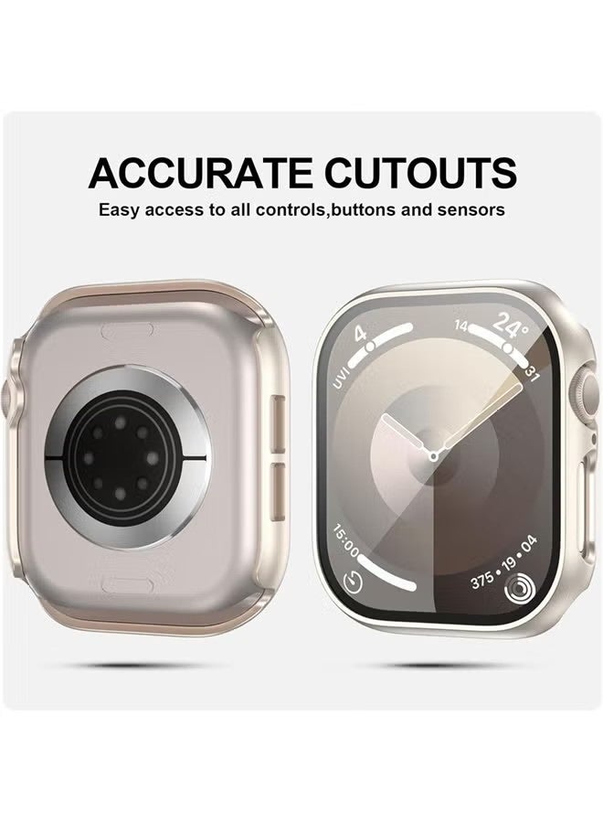 جراب ساعة أبل من السلسلة 11 مقاس 10 بوصات بحجم 46 مم مع واقي شاشة من فيلم مقوى، غطاء حماية كامل من البولي كربونات الصلب، غطاء شاشة عالي الدقة حساس للمس (46 مم، ستارلايت) - Image 3